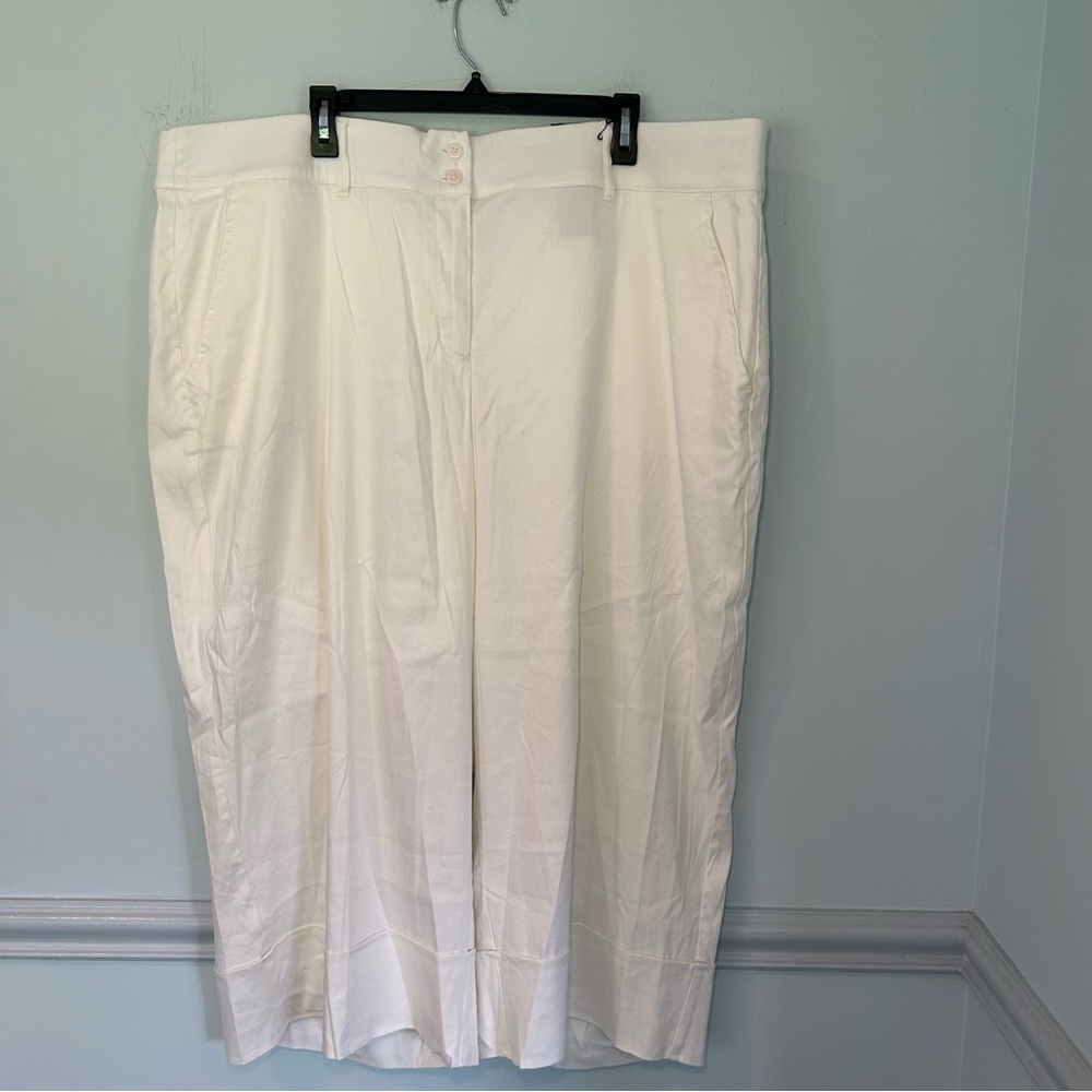 Lane Bryant White The Lena Moderately Curvy Fit Stretch Linen Crop Pants Size 24